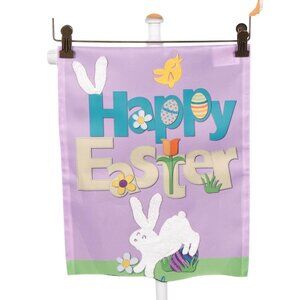 Happy Easter Garden Flag Bunny Chic Butterfly 13"x18" Purple Textured Furry
